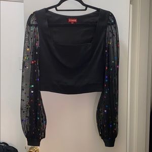 Crop top with mesh sleeves